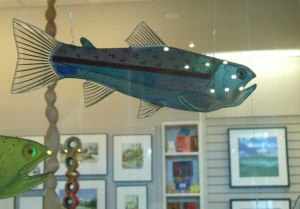 Fused glass fish in gallery in Seattle Center