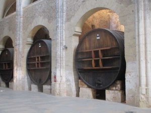 Wine barrels in the church at Abbaye de Valmagne